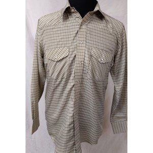 Classic Western Medium Green Beige Plaid Long Sleeve Pearl Snap Cowboy Shirt